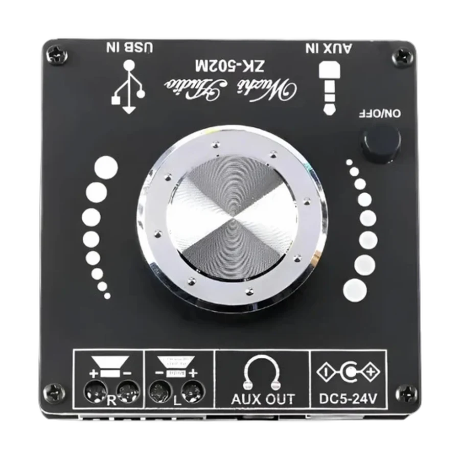 Módulo Amplificador Digital Bluetooth ZK-502M Classe-D 2x50W (BT 5.0/USB/AUX)